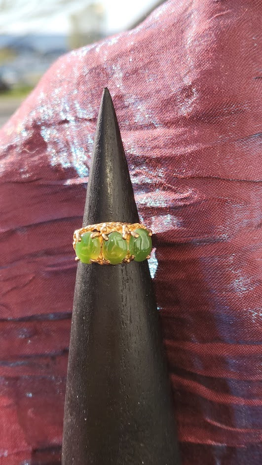 Vintage Jade Oval Three Stone Ring -