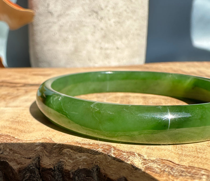 A Grade Canadian Nephrite Jade Bangle - 54 x 9.5mm - As Is