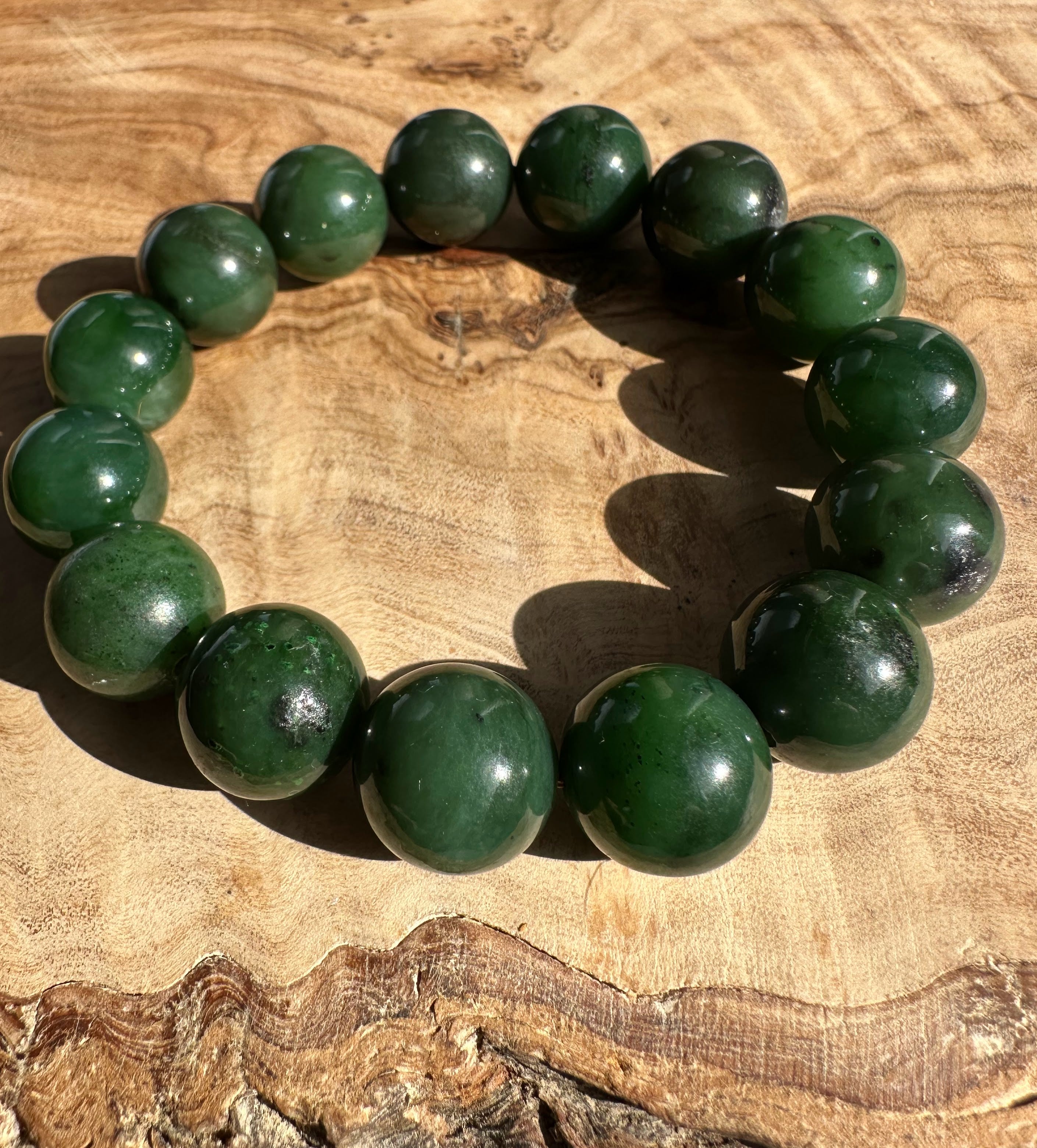 14mm Canadian Nephrite Jade Bead Bracelet* #2 – Jade Mine