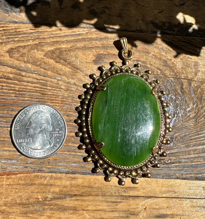 Large Vintage Jade Oval Pendant, 2.25"