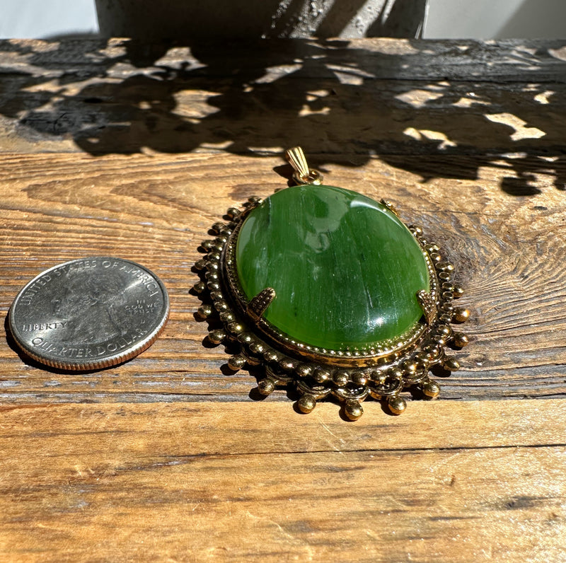 Large Vintage Jade Oval Pendant, 2.25"