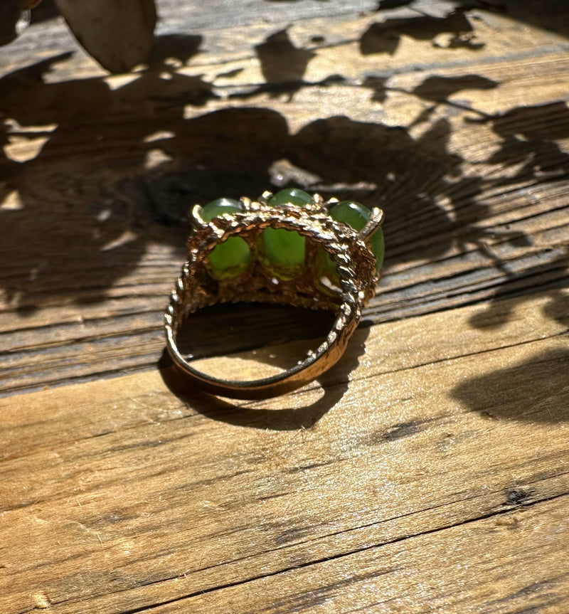 Vintage Jade Oval Three Stone Ring -