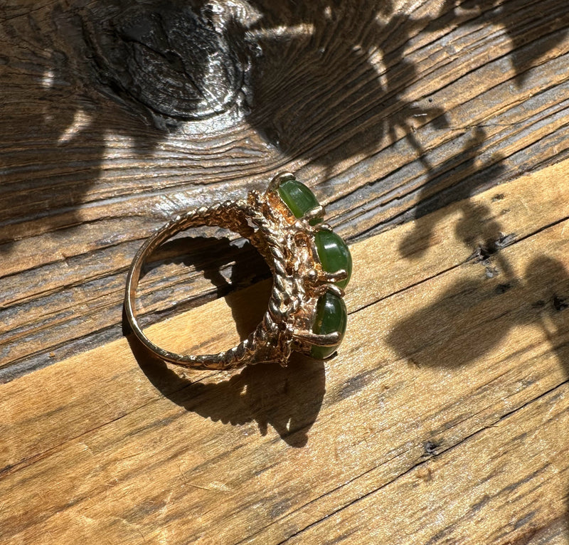 Vintage Jade Oval Three Stone Ring -