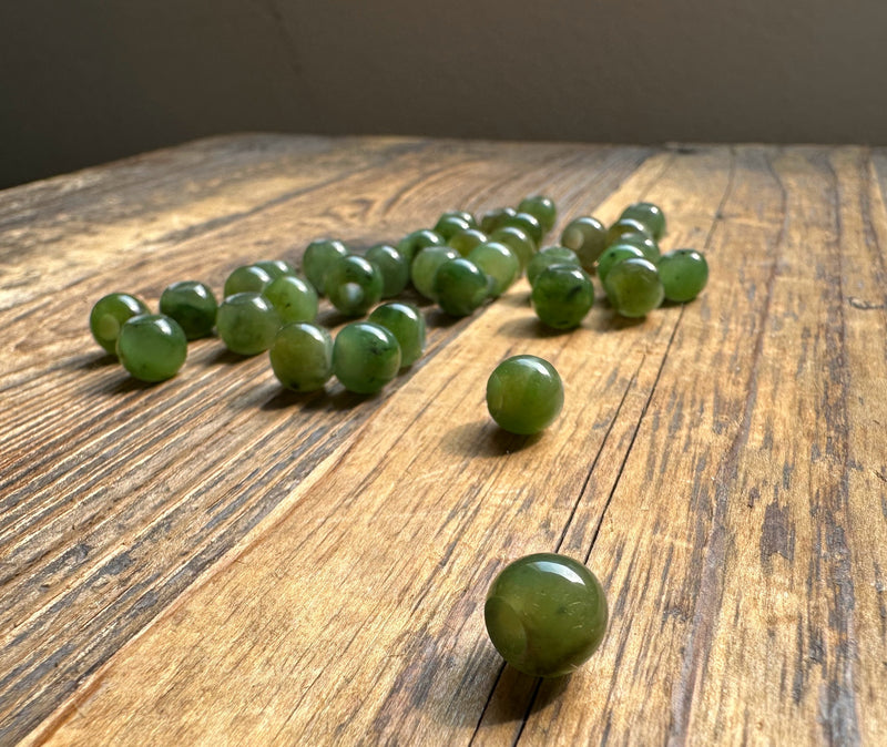 8mm Canadian Jade Beads with a large hole (Sold Individually or as a set of 10)