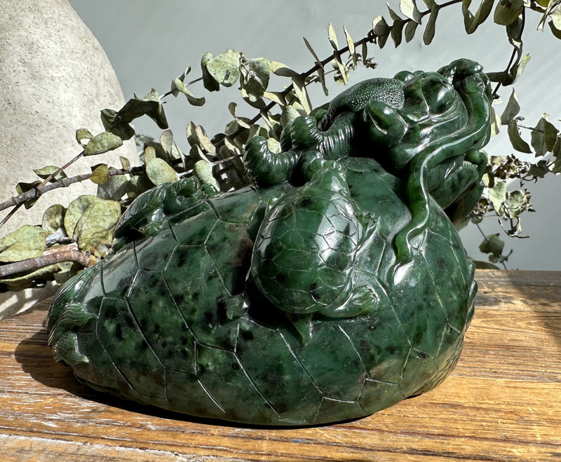 Jade Dragon Turtle Carving, 6"*