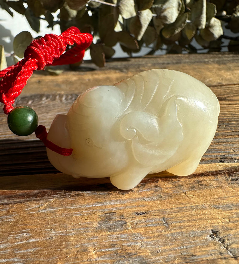 White Nephrite Jade Elephant Pendant - 51mm