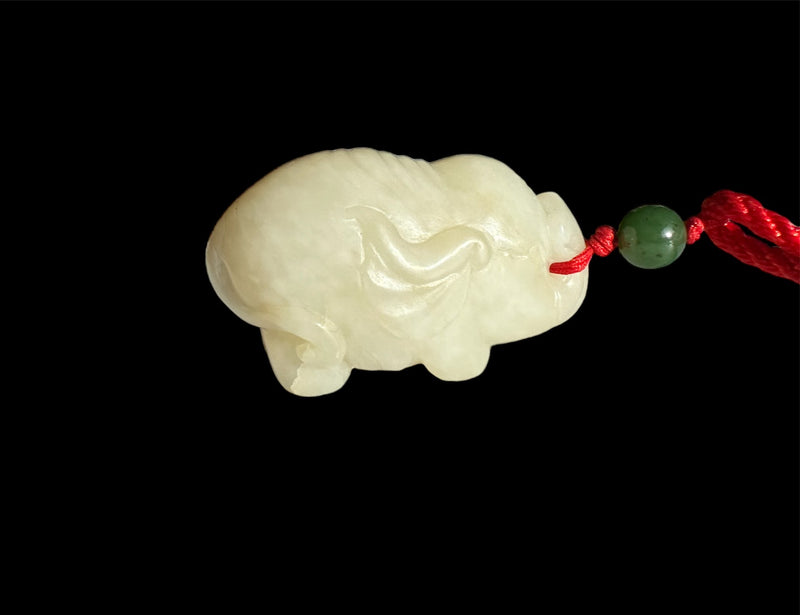 White Nephrite Jade Elephant Pendant - 51mm