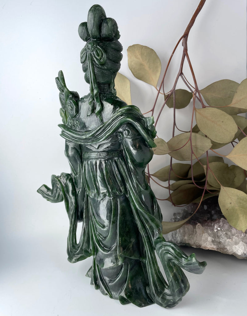 Jade Kwan Yin Statue Canadian Jade, 10.5"*