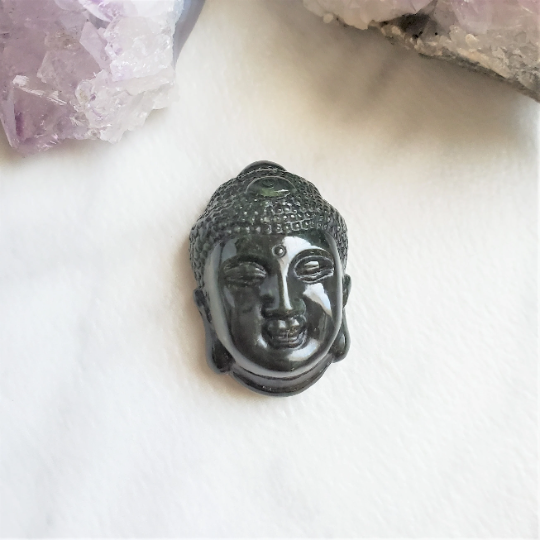 Dark Green Jade Buddha Head, 36mm
