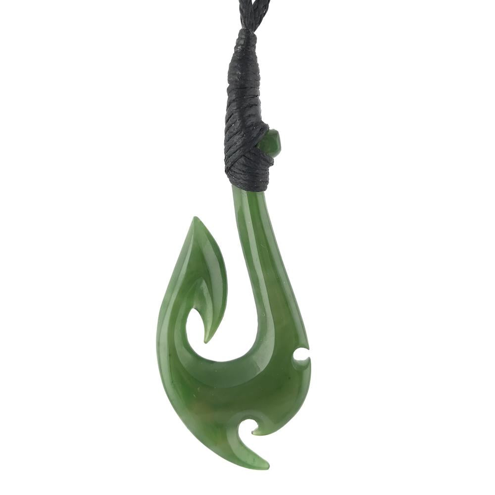 Jade Pendant, Fish Hook HNW-3750 Black Australian / Wood Gift Box