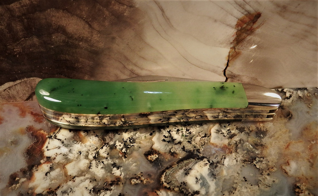 Ogden Jade Knife by Michael Hoover number 22 with green jade handle in closed position