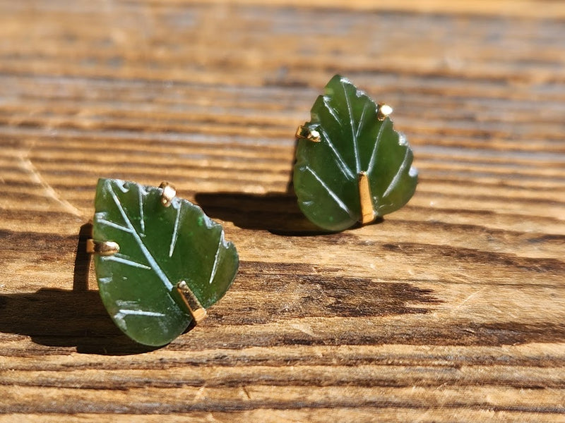 Vintage Jade Leaf Stud Earrings