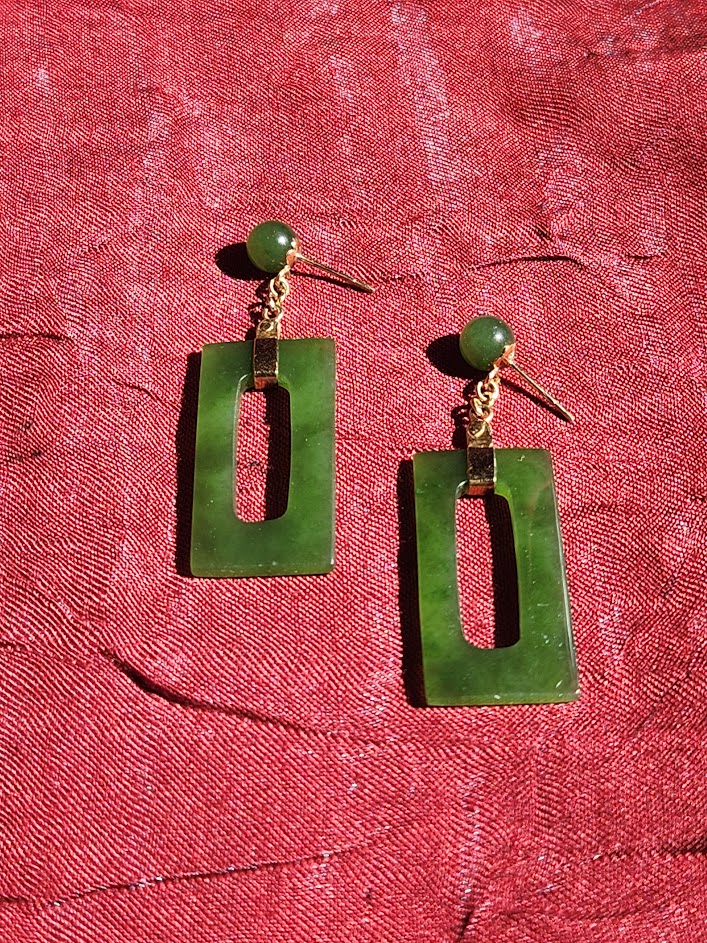 Vintage Jade Rectangle Drop Earrings - 