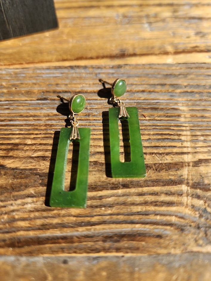 Vintage Jade Rectangle Drop Earrings - 25mm