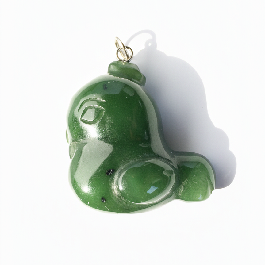 Green cartoon rooster charm pendant with a gold bail
