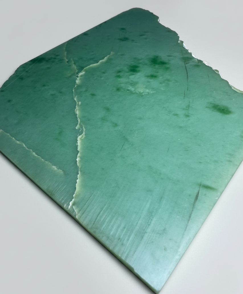 A+ Siberian Nephrite Jade slab 260 gram with two overlapping pieces and smooth green surface