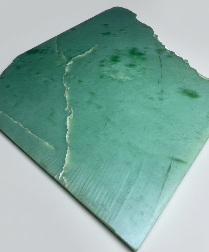 A+ Siberian Nephrite Jade slab 260 gram with two overlapping pieces and smooth green surface