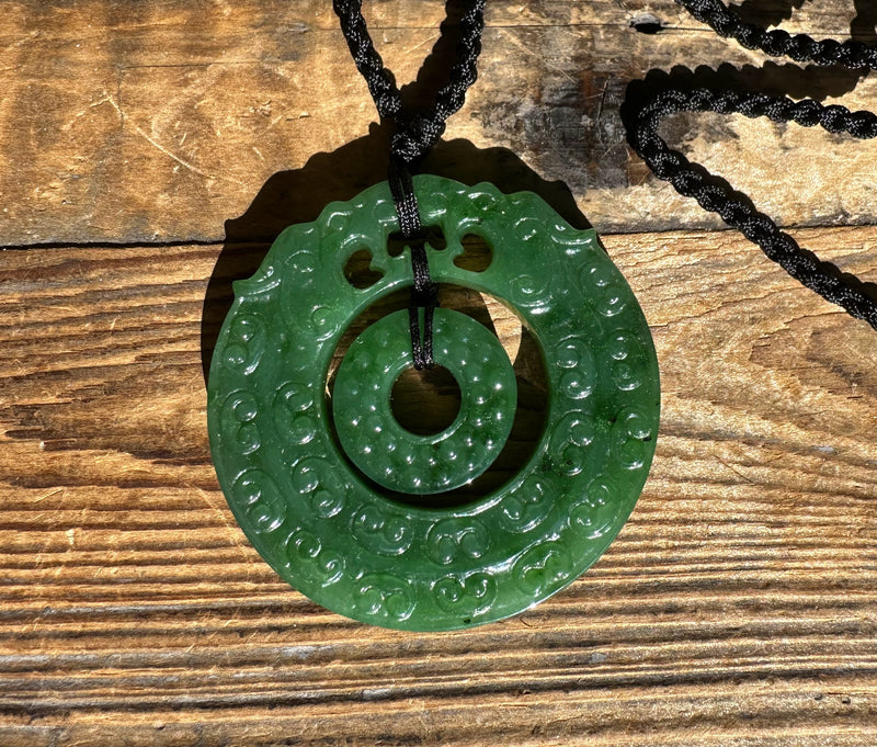 Double Dragon Jade Pendant, 49mm