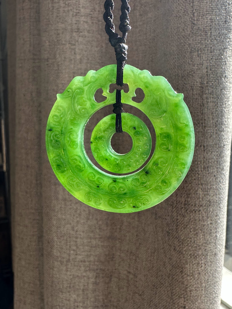 Double Dragon Jade Pendant, 49mm