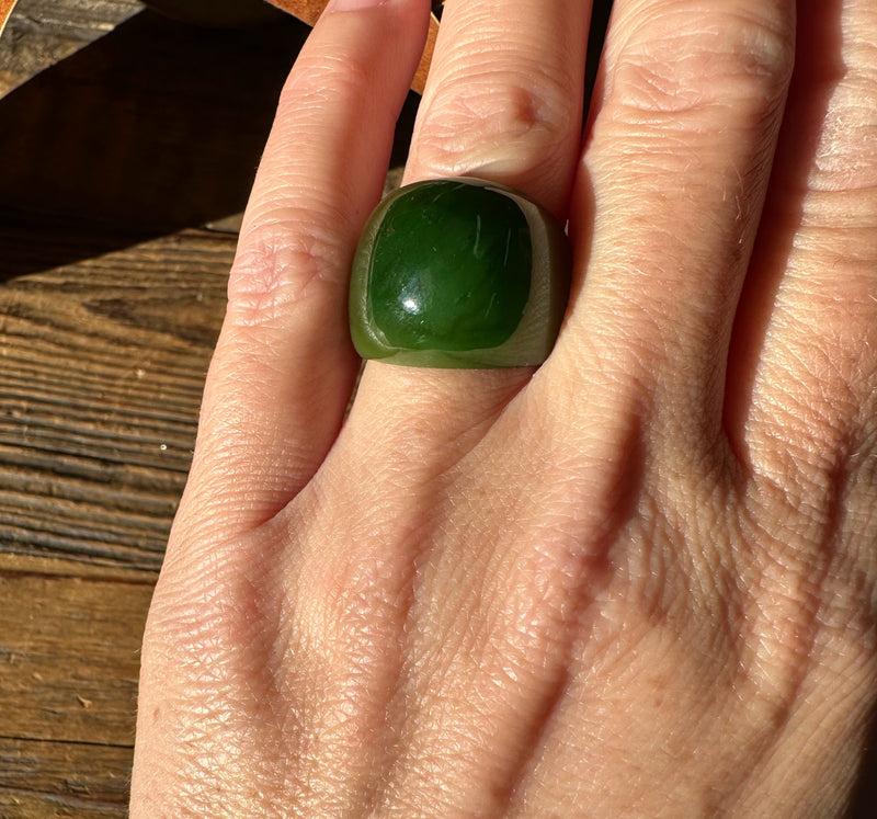 A+ Polar Jade Wide Band Ring, Size 6.25