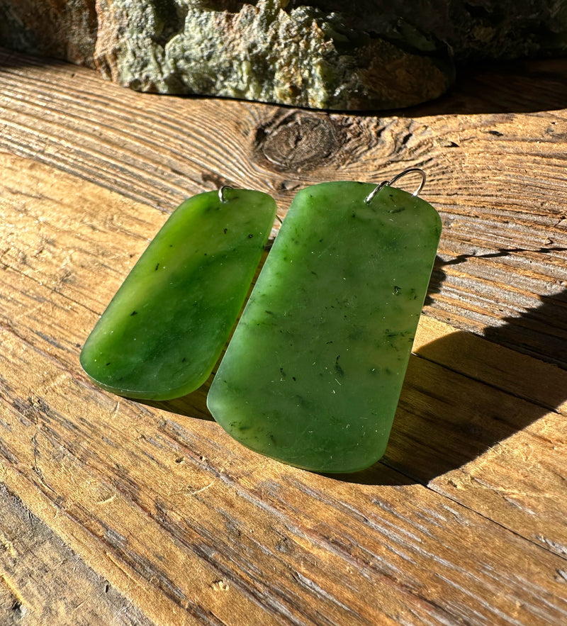 Thin Nephrite Jade Earrings