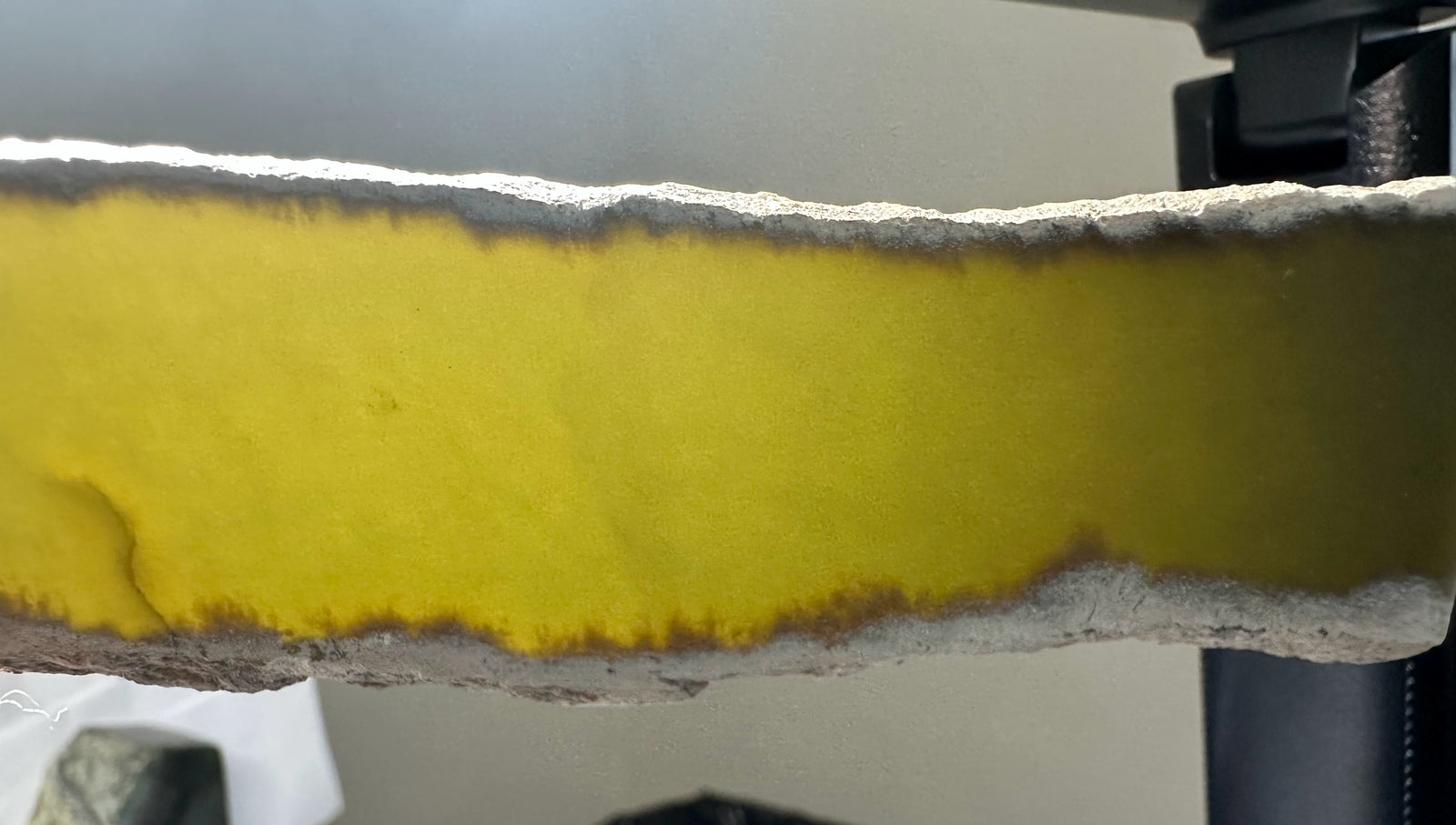 Wyoming Slab 50g showing a bright yellow core with a rough white crust along the top and bottom edges.