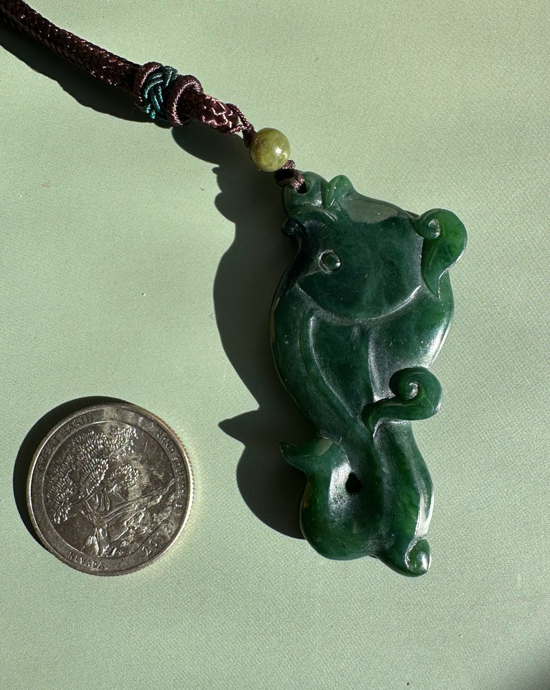 Ogden Jade Fish and Hook Pendant, 2.1"