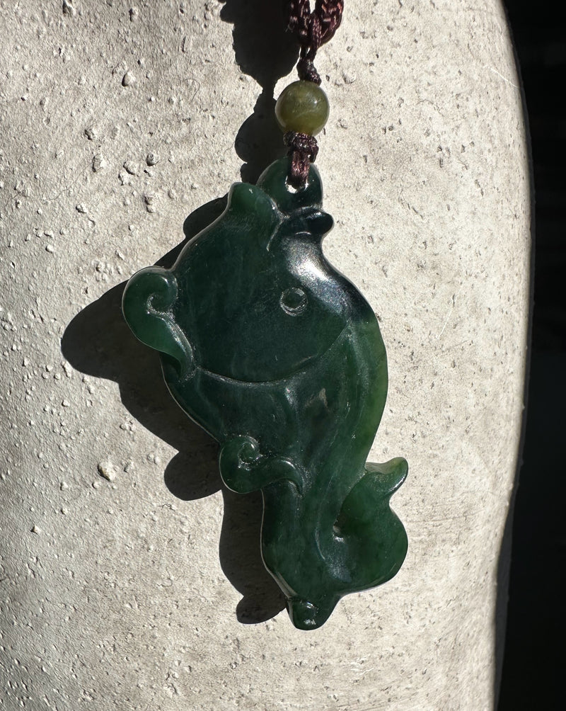 Ogden Jade Fish and Hook Pendant, 2.1"