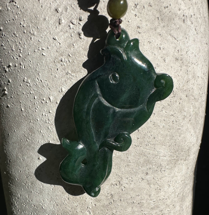 Ogden Jade Fish and Hook Pendant, 2.1"