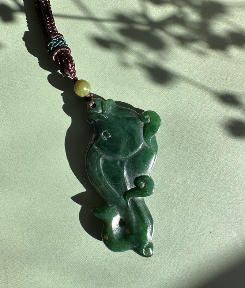 Ogden Jade Fish and Hook Pendant, 2.1"