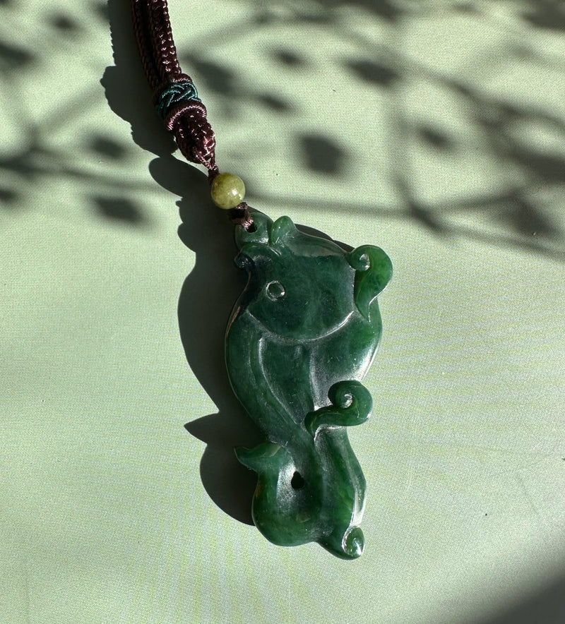 Ogden Jade Fish and Hook Pendant, 2.1"