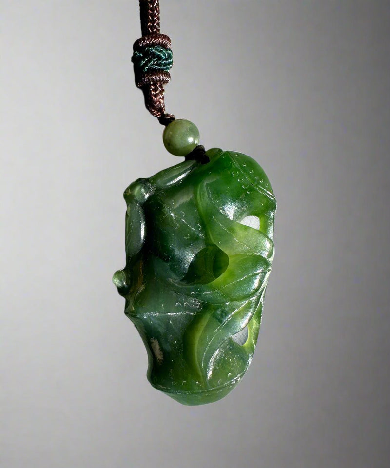 A+ Canadian Jade Bamboo and Bat Pendant, 39mm*