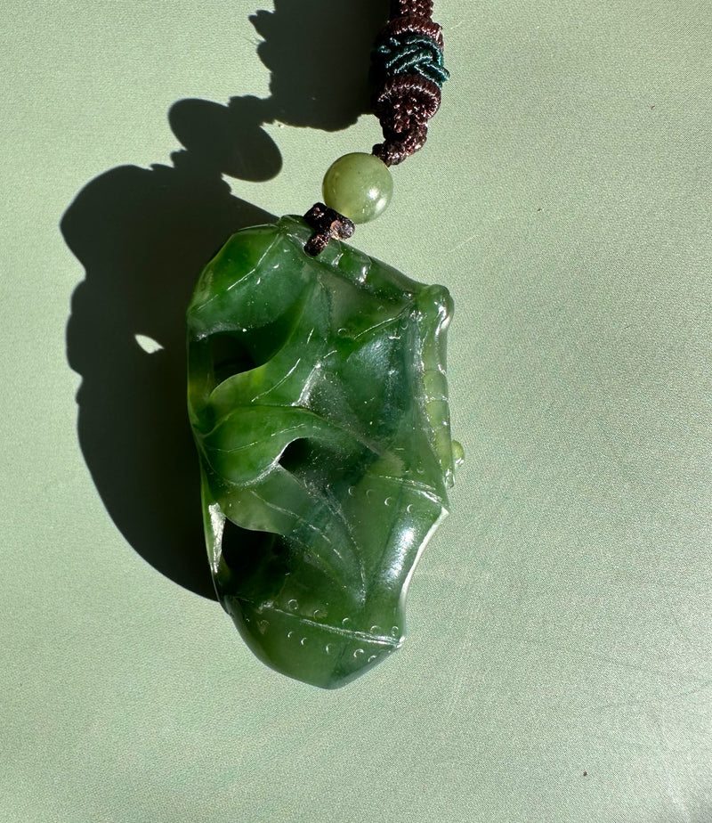 A+ Canadian Jade Bamboo and Bat Pendant, 39mm*