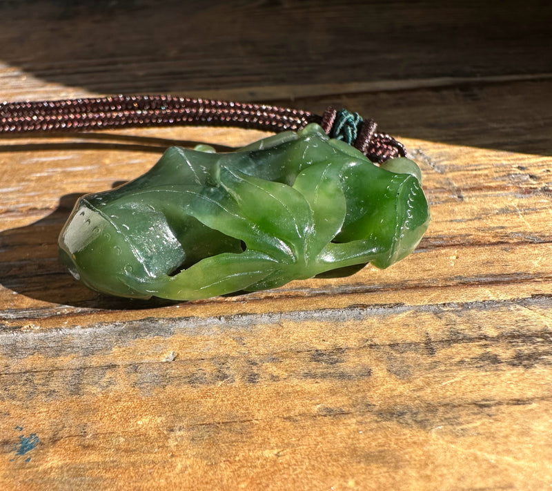 A+ Canadian Jade Bamboo and Bat Pendant, 39mm*