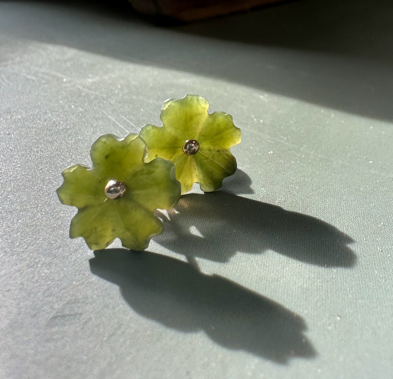 Vintage Jade Flower Earrings