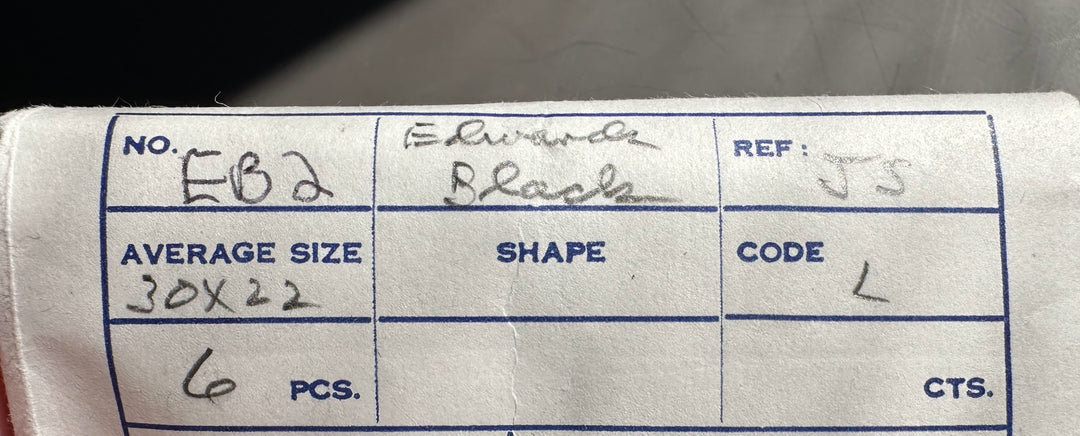 Product label for Edwards Jade oval cabochon 30x22mm showing code L and reference JS