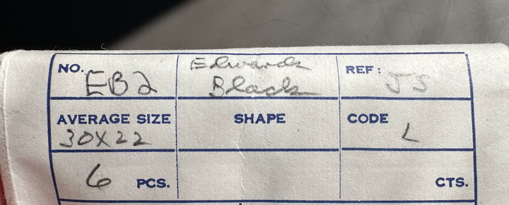 Product label for Edwards Jade oval cabochon 30x22mm showing code L and reference JS
