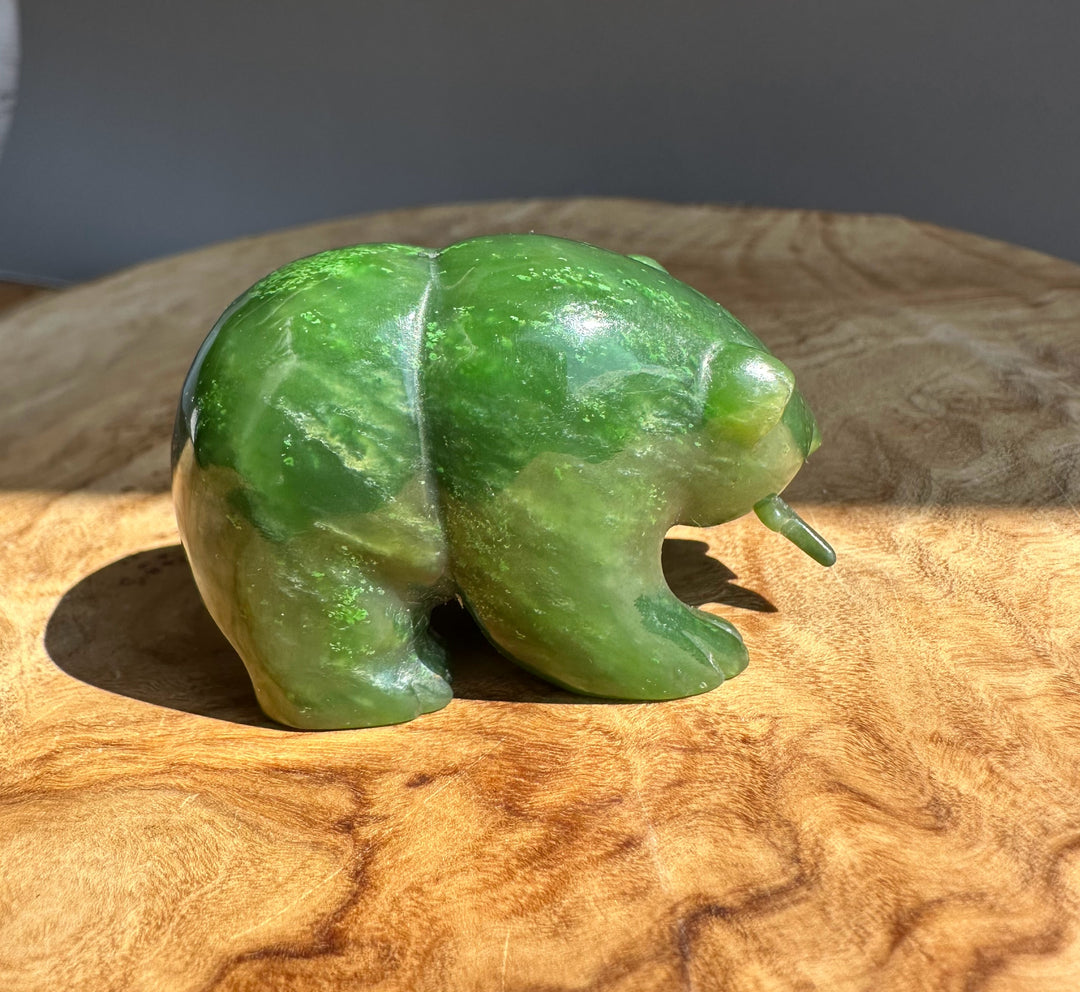 Bear Special with Jade Fish green jade bear with a small jade fish on its back