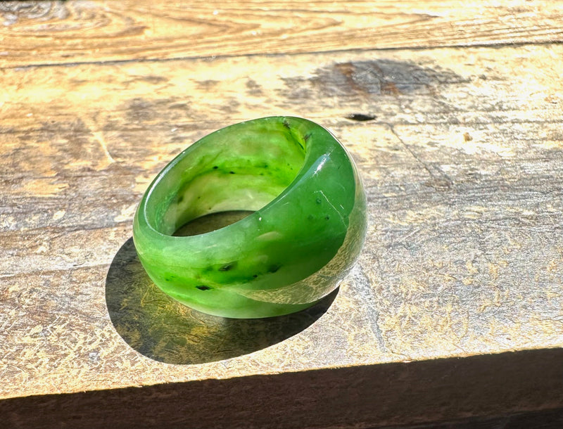 Polar Jade Wide Band Ring, Size 8