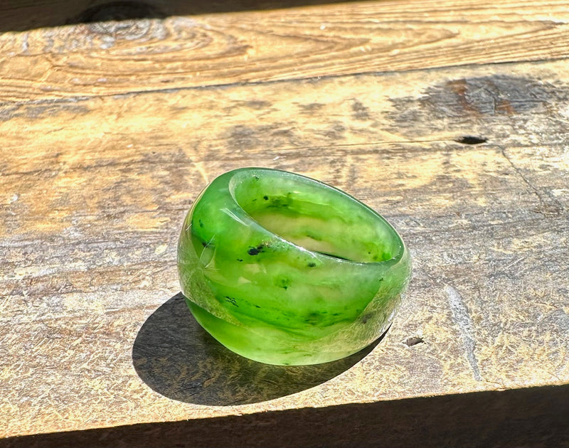 Polar Jade Wide Band Ring, Size 8