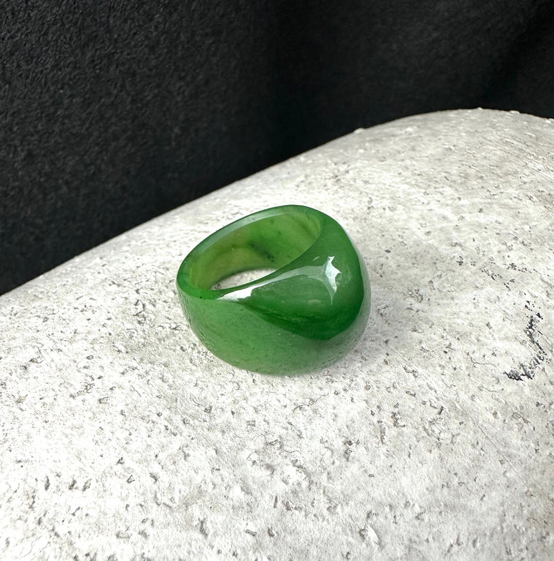 Polar Jade Wide Band Ring, Size 8