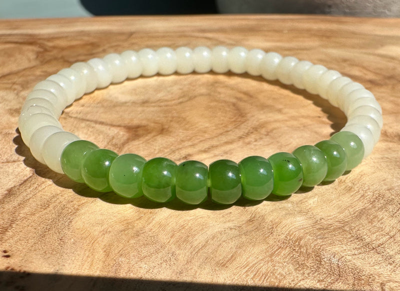Nephrite Jade Transition Bead Bracelet 6x4mm*