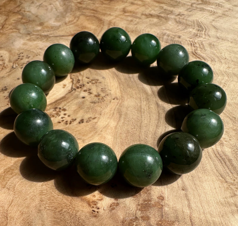 14mm Canadian Nephrite Jade Bead Bracelet*