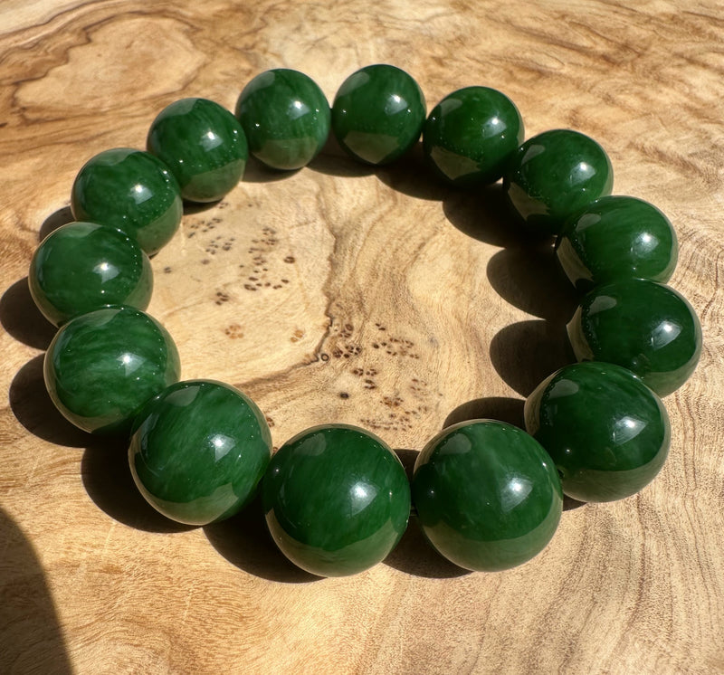 16mm Dark Green Siberian Bead Bracelet, A+ Quality*