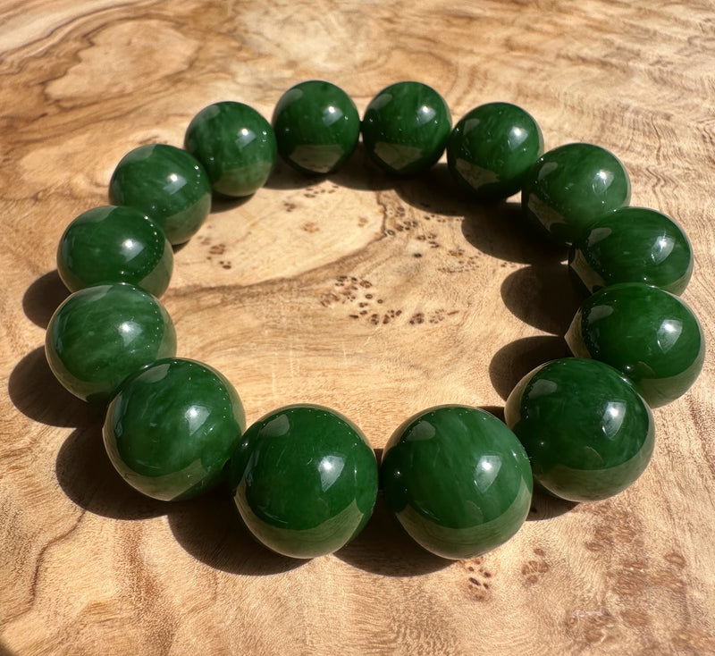 16mm Dark Green Siberian Bead Bracelet, A+ Quality*