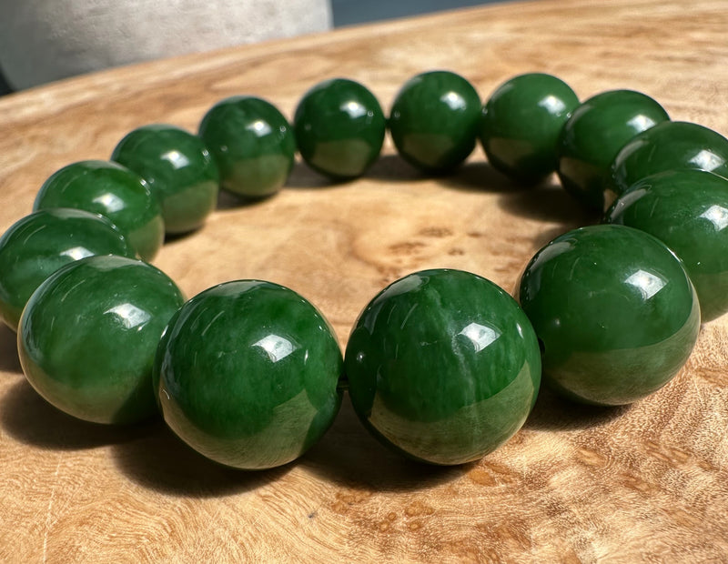 16mm Dark Green Siberian Bead Bracelet, A+ Quality*