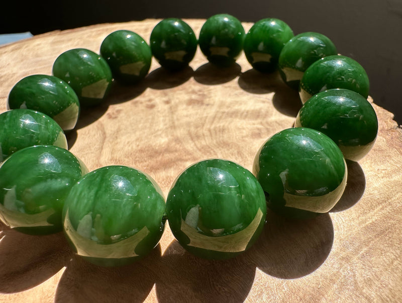 16mm Dark Green Siberian Bead Bracelet, A+ Quality*