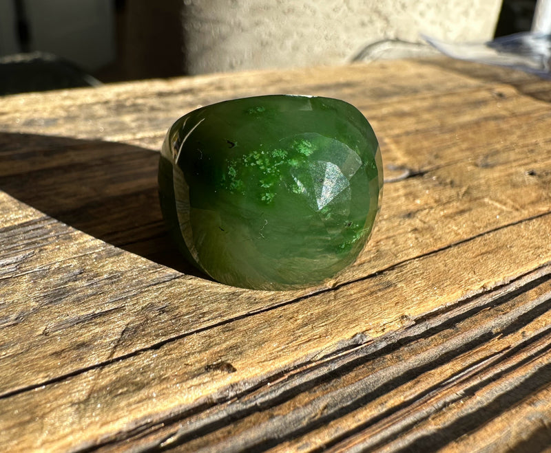 Wide Faceted Jade Band Ring,