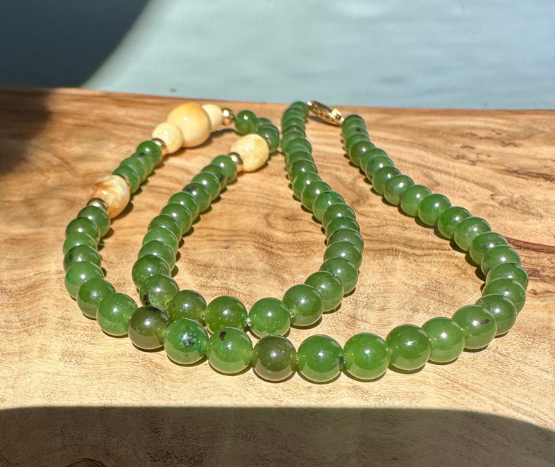 6mm Canadian Jade and Bone Necklace 18"
