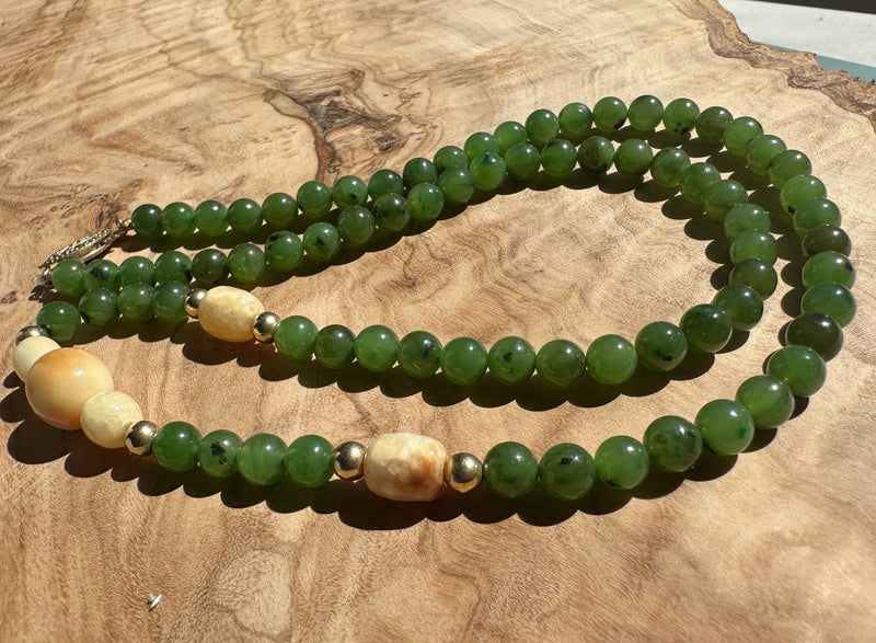 6mm Canadian Jade and Bone Necklace 18"